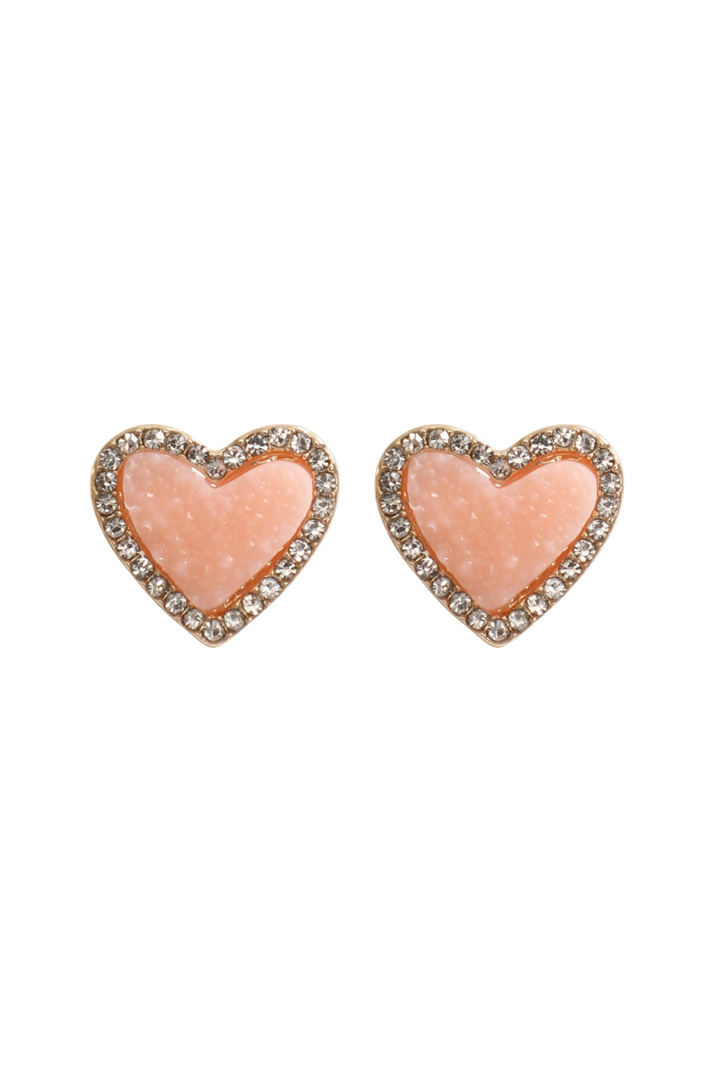 Valentine Heart Druzy with Rhinestone Post Earrings Light Pink - Pack of 6