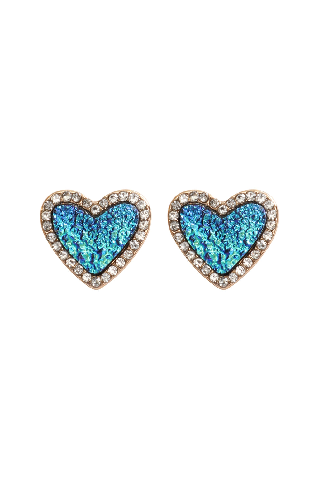 Valentine Heart Druzy with Rhinestone Post Earrings Montana Blue - Pack of 6