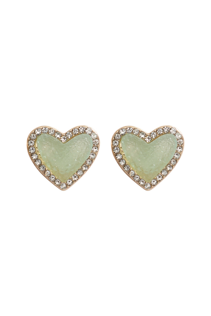 Valentine Heart Druzy with Rhinestone Post Earrings Mint - Pack of 6