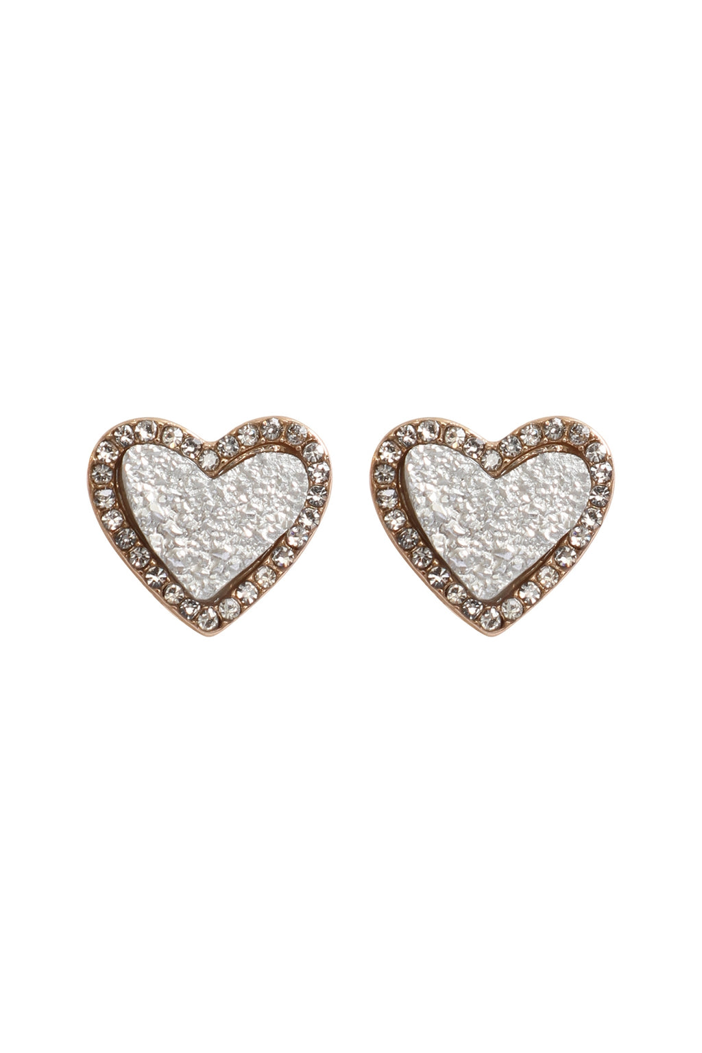 Valentine Heart Druzy with Rhinestone Post Earrings Silver - Pack of 6