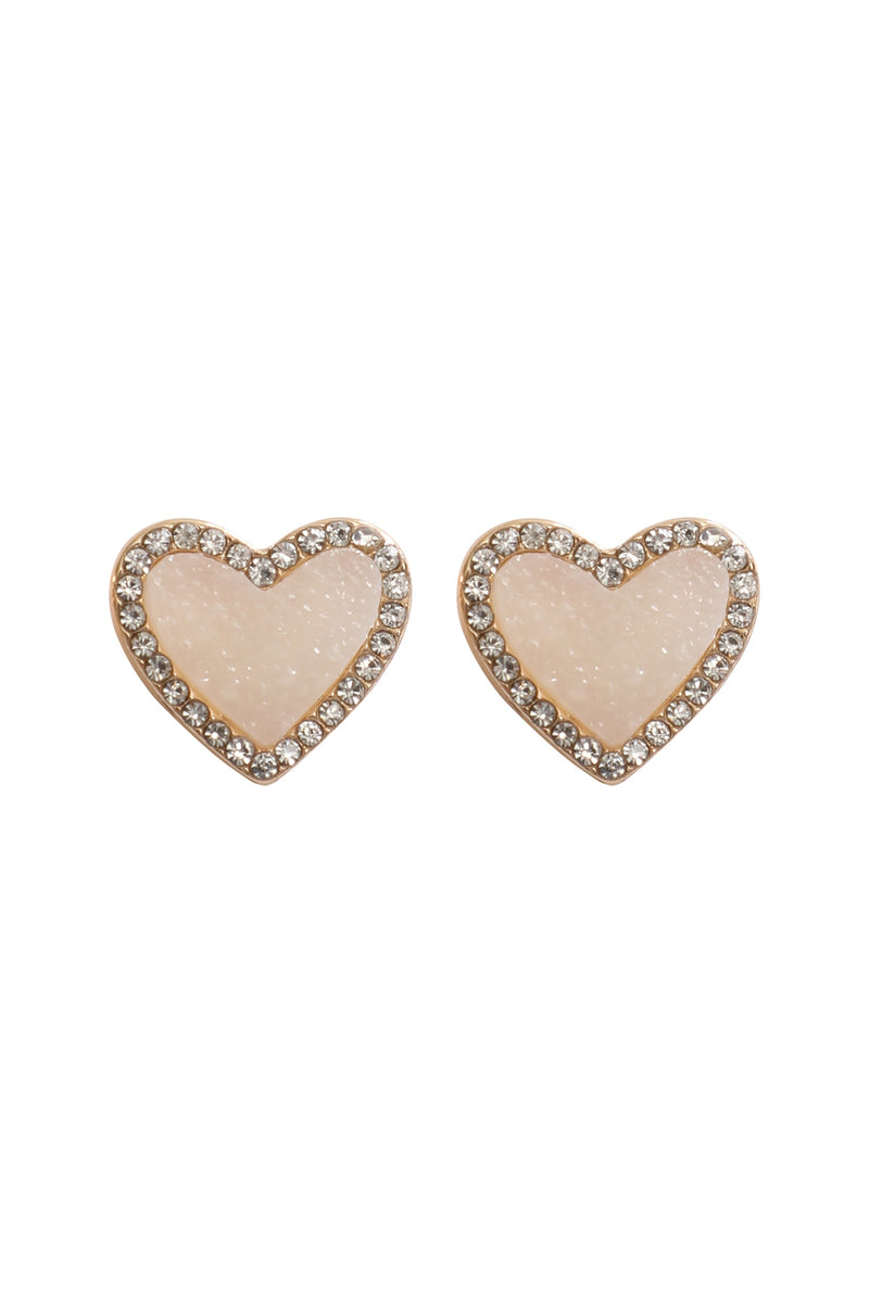 Valentine Heart Druzy with Rhinestone Post Earrings White - Pack of 6