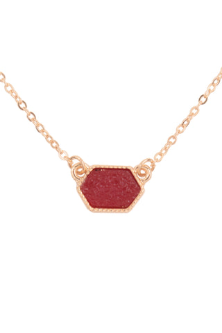 Red Druzy Oval Stone Pendant Necklace and Earring Set - Pack of 6