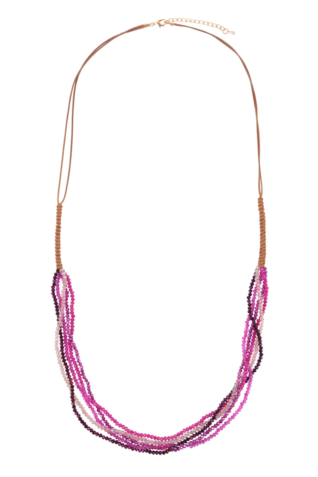 Multi Strand Beads Leather Cord Necklace Fuchsia - Pack of 6