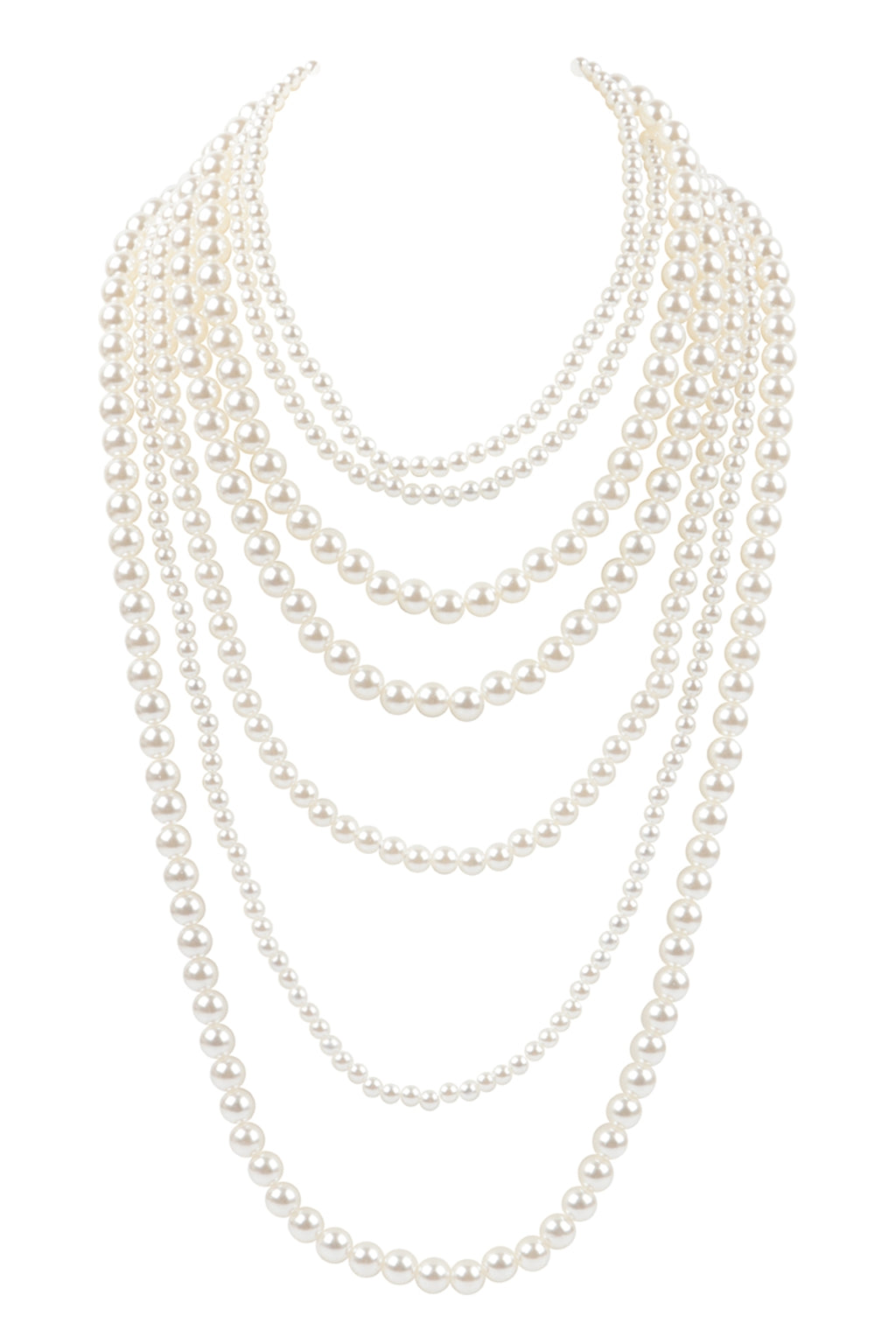 Layered Pearl Beads Necklace Cream - Pack of 6