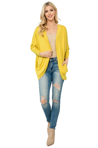 Solid Dolman Sleeve Open Cardigan with Side Pocket Dijon - Pack of 4