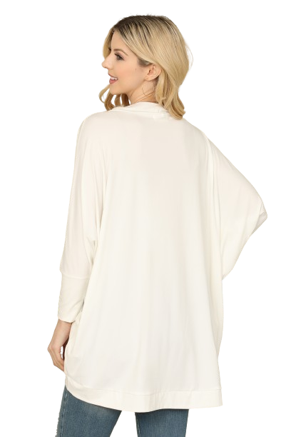 Solid Dolman Sleeve Open Cardigan with Side Pocket Ivory - Pack of 4