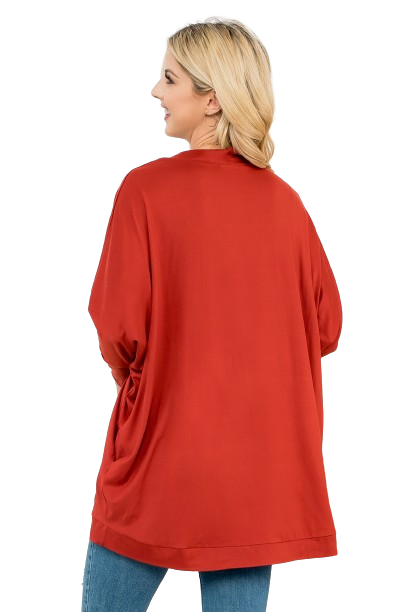 Solid Dolman Sleeve Open Cardigan with Side Pocket Rust - Pack of 4