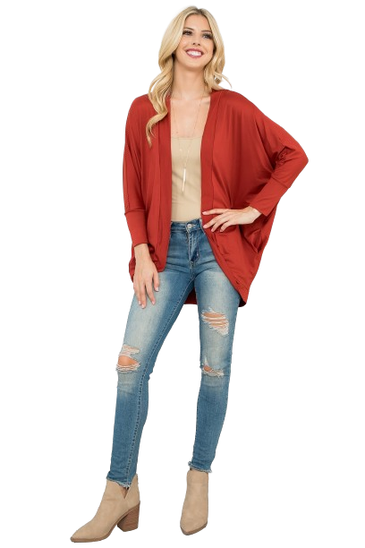 Solid Dolman Sleeve Open Cardigan with Side Pocket Rust - Pack of 4