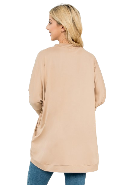 Solid Dolman Sleeve Open Cardigan with Side Pocket Taupe - Pack of 4