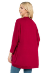 Solid Dolman Sleeve Open Cardigan with Side Pocket Wine - Pack of 4