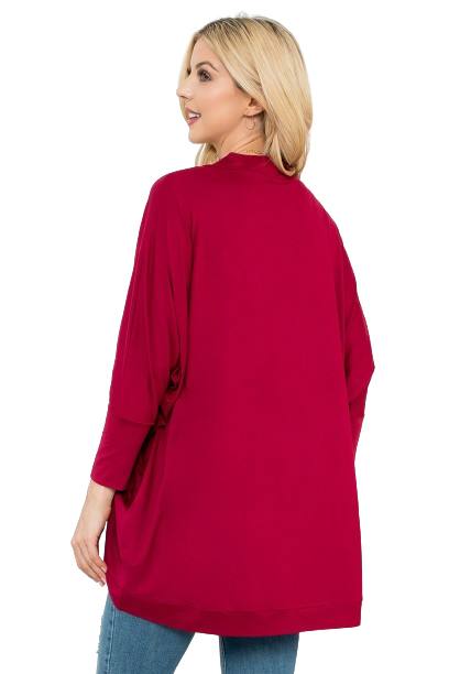 Solid Dolman Sleeve Open Cardigan with Side Pocket Wine - Pack of 4