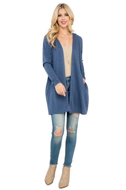 Long Sleeve Open Front French Terry Hoodie Cardigan H. Navy - Pack of 4