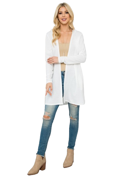 Long Sleeve Open Front French Terry Hoodie Cardigan Ivory - Pack of 4