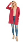 Solid Long Sleeve Open Front Cardigan Raspberry - Pack of 4