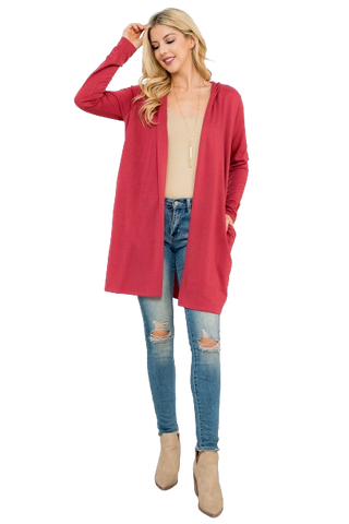 Solid Dolman Sleeve Open Cardigan with Side Pocket Rust - Pack of 4