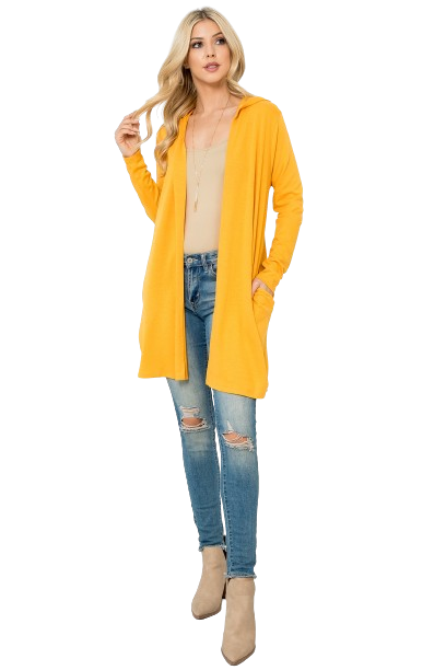 Long Sleeve Open Front French Terry Hoodie Cardigan Mustard - Pack of 4