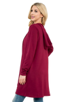 Long Sleeve Open Front French Terry Hoodie Cardigan Oxblood - Pack of 4