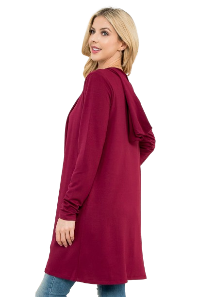 Long Sleeve Open Front French Terry Hoodie Cardigan Oxblood - Pack of 4