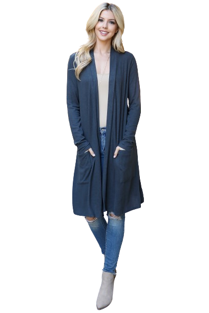 Solid Long Sleeve Open Front Cardigan Charcoal - Pack of 4