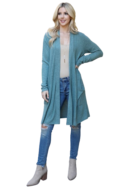 Solid Long Sleeve Open Front Cardigan Dusty Green - Pack of 4