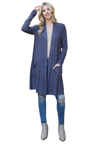 Solid Long Sleeve Open Front Cardigan Grey Dark - Pack of 4