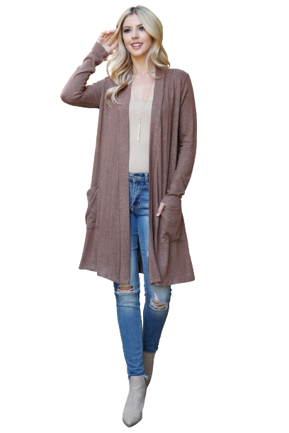 Solid Long Sleeve Open Front Cardigan Latte - Pack of 4