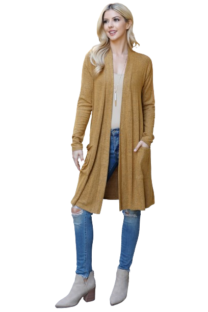 Solid Long Sleeve Open Front Cardigan Mustard - Pack of 4