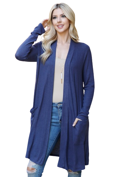 Solid Long Sleeve Open Front Cardigan Navy Dark - Pack of 4