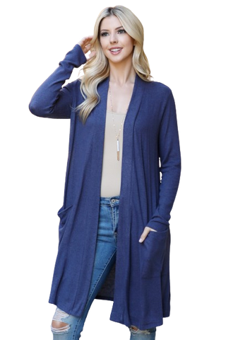 Long Sleeve Open Front French Terry Hoodie Cardigan H. Navy - Pack of 4