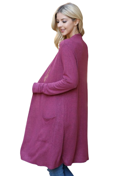 Solid Long Sleeve Open Front Cardigan Raspberry - Pack of 4