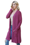 Solid Long Sleeve Open Front Cardigan Raspberry - Pack of 4