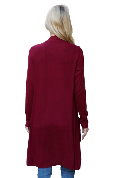 Solid Long Sleeve Open Front Cardigan Ruby Dark - Pack of 4