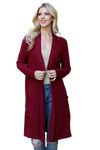 Solid Long Sleeve Open Front Cardigan Ruby Dark - Pack of 4