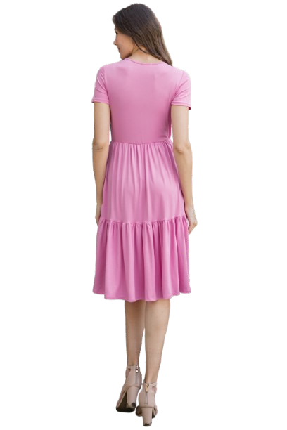 Short Sleeve Tiered Solid Dress Fuchsia Pink - Pack of 6