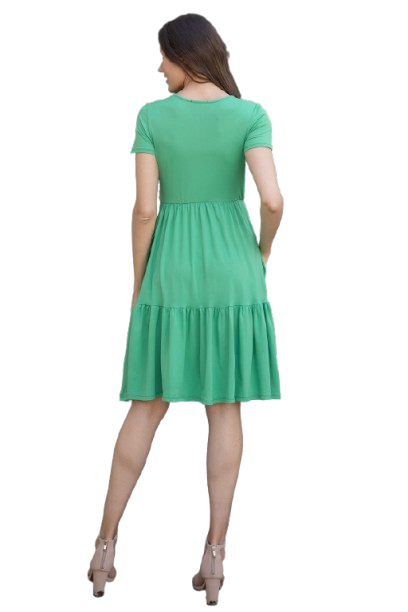 Short Sleeve Tiered Solid Dress Green Light - Pack of 6