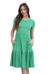 Short Sleeve Tiered Solid Dress Green Light - Pack of 6