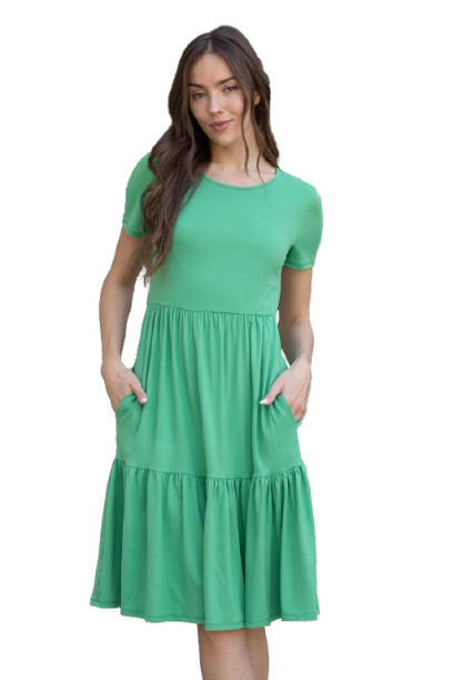 Short Sleeve Tiered Solid Dress Green Light - Pack of 6