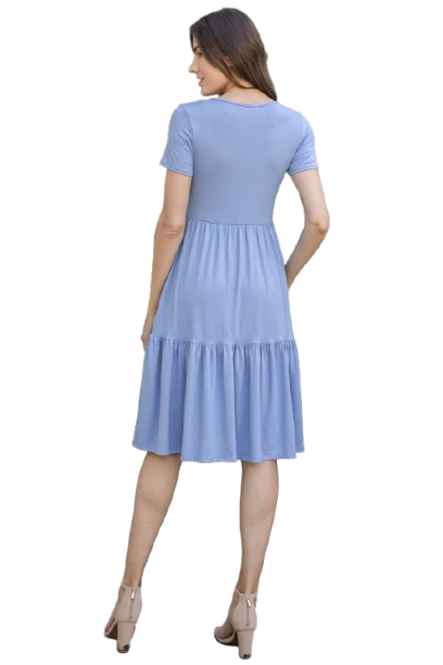 Short Sleeve Tiered Solid Dress Periwinkle - Pack of 6