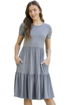 Solid V Neck Tunnel Long Sleeve Dress  Grey Dark - Pack of 6