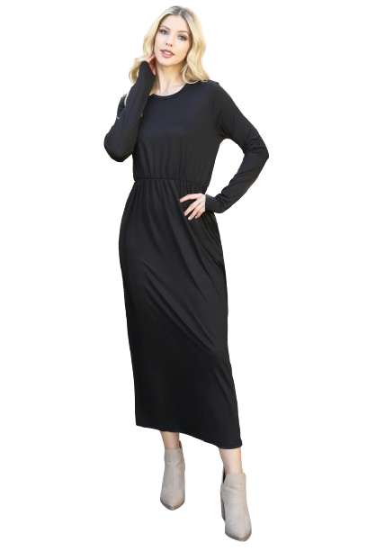 Solid Quarter Sleeve Elastic Waist Dress Black -  Pack of 6