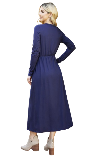 Solid Quarter Sleeve Elastic Waist Dress Mauve Navy  -  Pack of 6