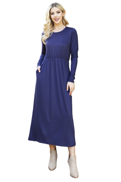 Solid Quarter Sleeve Elastic Waist Dress Mauve Navy  -  Pack of 6