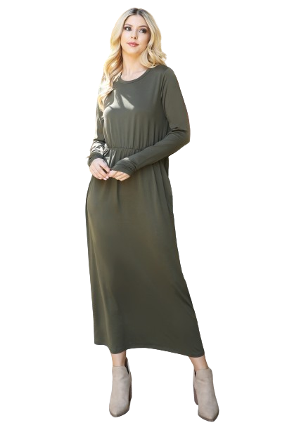 Solid Quarter Sleeve Elastic Waist Dress Mauve Olive  -  Pack of 6