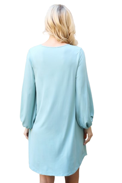 Solid V Neck Tunnel Long Sleeve Dress Aloe - Pack of 6