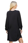 Solid V Neck Tunnel Long Sleeve Dress  Black - Pack of 6