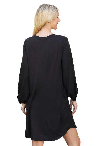 Solid V Neck Tunnel Long Sleeve Dress  Black - Pack of 6