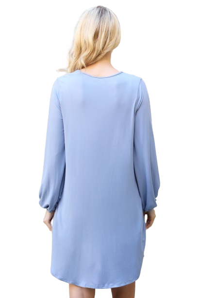 Solid V Neck Tunnel Long Sleeve Dress  Dusty Blue - Pack of 6