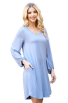 Solid V Neck Tunnel Long Sleeve Dress  Dusty Blue - Pack of 6