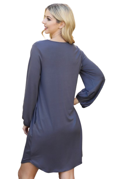 Solid V Neck Tunnel Long Sleeve Dress  Grey Dark - Pack of 6