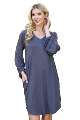 Lilac Smocked Neck and Long Sleeve Side Slit Solid Dress - Pack of 5